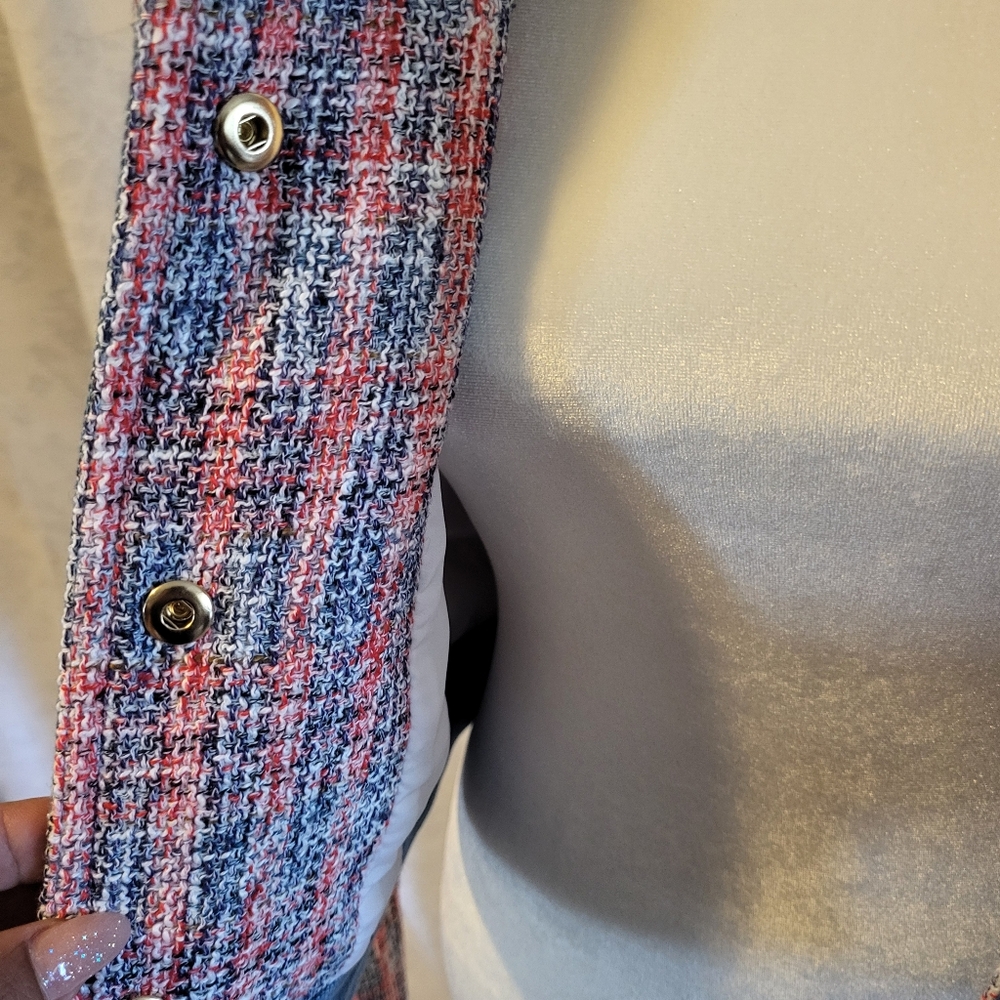 House Of Harlow 1960 Preppy Tweed Cropped Pearscen Button Blazer Size M, Blue - Picture 4 of 16